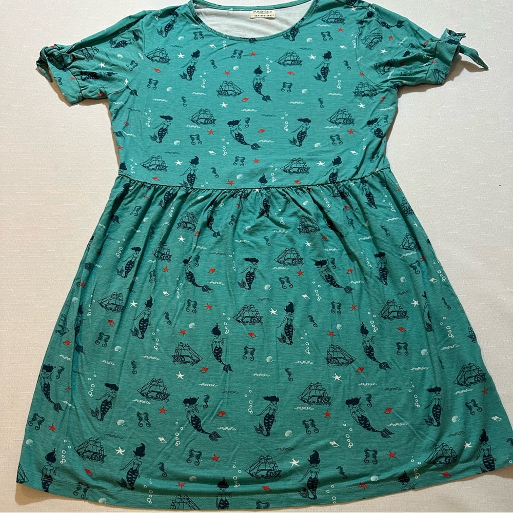 Sugarhill Brighton Mermaid Print Tie Sleeve Dress US 10